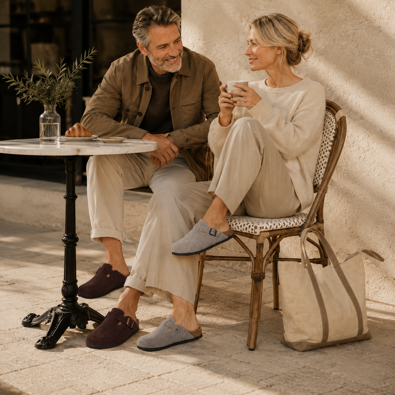 Casal usando clogs Senvor