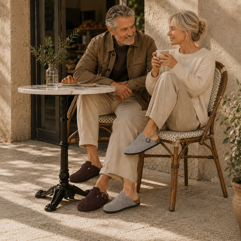 Casal usando clogs Senvor
